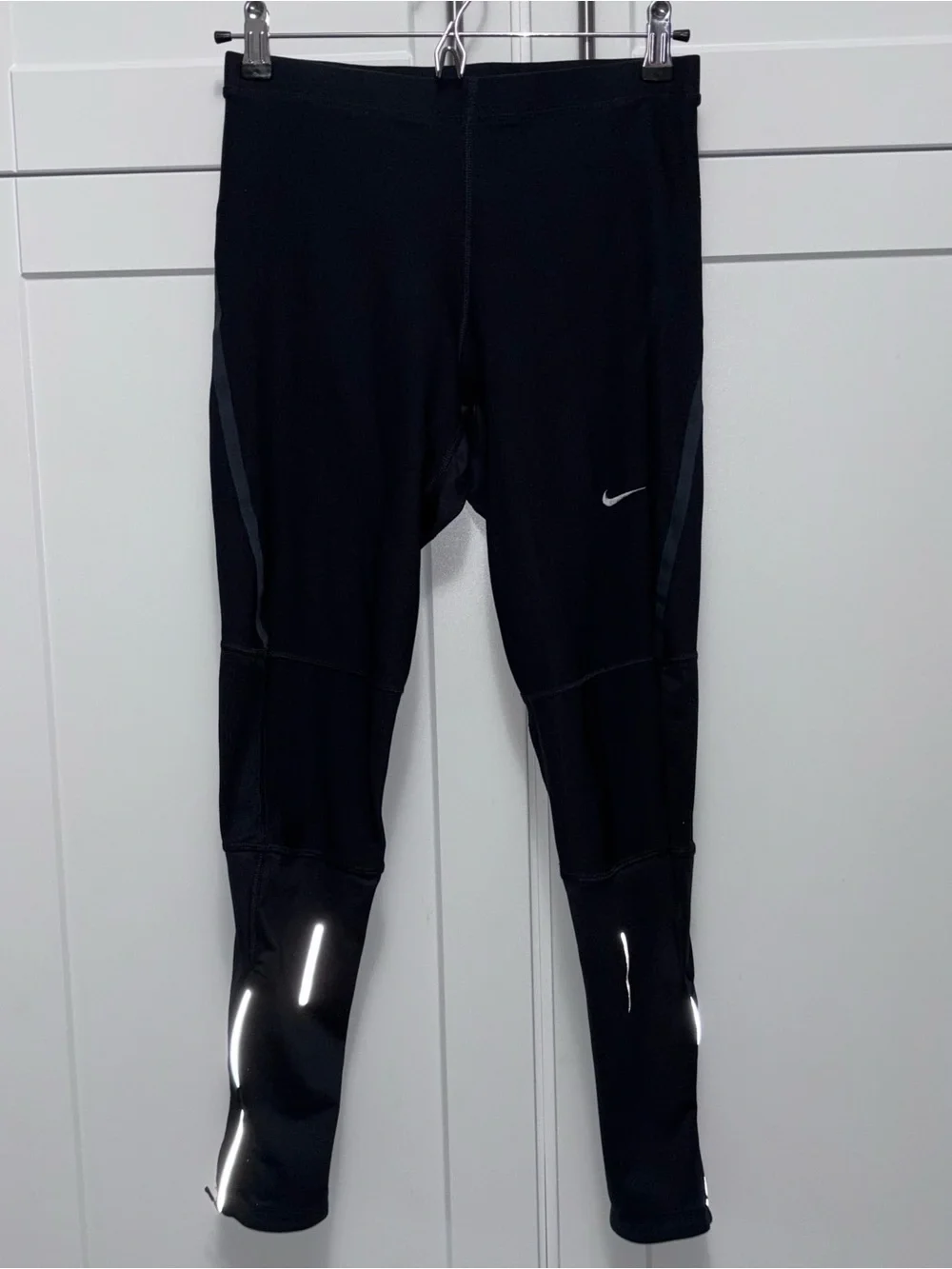 Nike Women Large Running Dri Fit Black Reflective Athletic Tights Tie Waist EUC